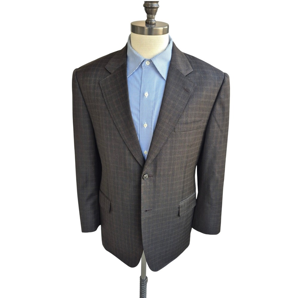 Harvard Custom Tailor Super 110s Wool Brown Plaid Blazer Sport Coat Mens Sz 42 R